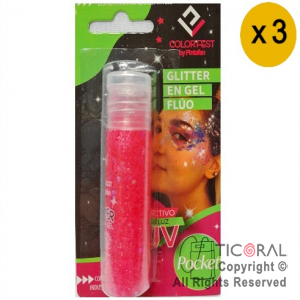 GLITTER EN GEL PELO ROSTRO CUERPO ROSA FLUO 854-03 X 20 GR x 3